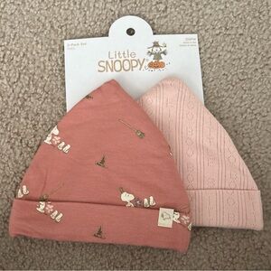 Girl Baby Beanies 2-Pack Set Little Snoopy Ghost Halloween Print Ages 0-6M New